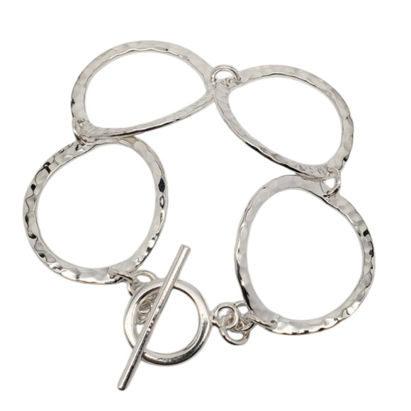 Sterling Silver Hammered Circle Link Bracelet #20717 - Picture 4 of 11